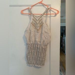 Bead Embroidered White/Cream Tank Top/ Size S
